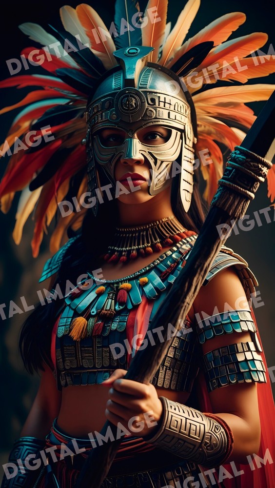Aztec Warrior Woman Digital Art Cinematic Ultra-Realistic Battle Portrait Print