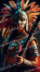 Aztec Warrior Woman Digital Art Cinematic Ultra-Realistic Battle Portrait Print