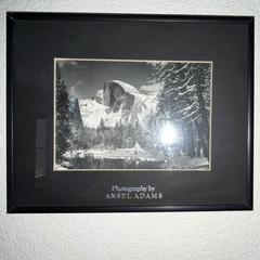 Ansel Adams Framed B&W Yosemite Landscape Photograph – Mountain, Trees, Snow