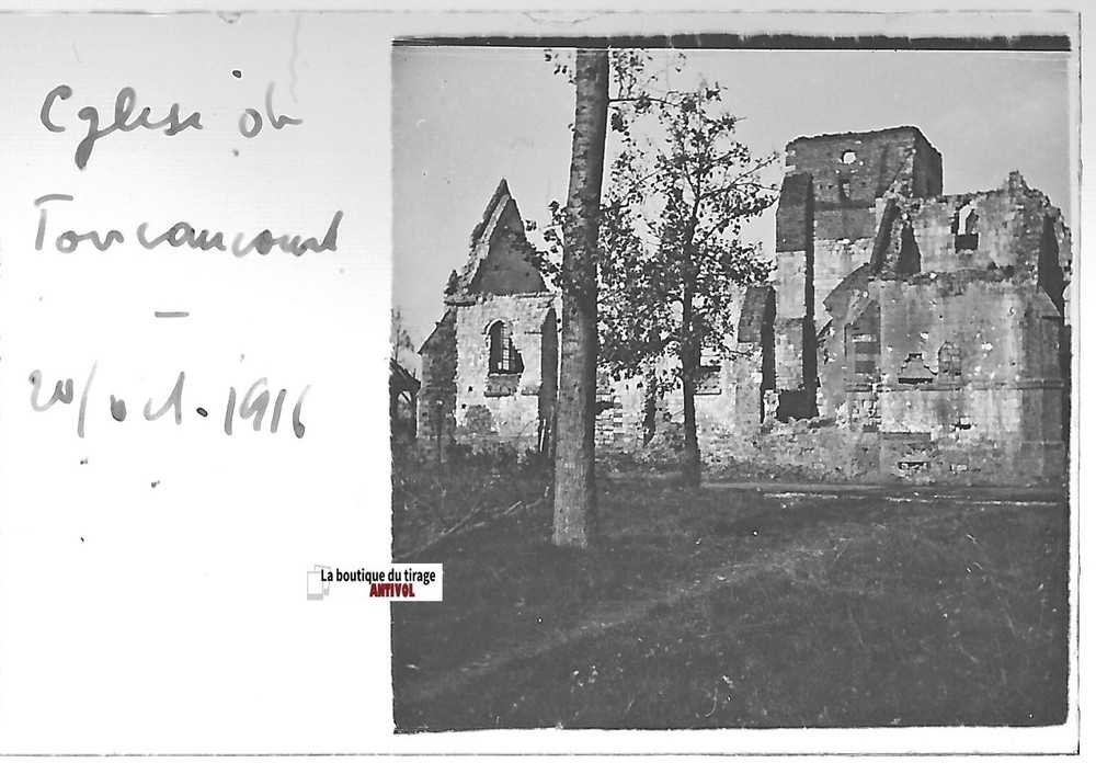 Foucaucourt Church, Vintage Black And White Stereo Glass Plate 4.5×10.7 Cm