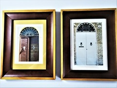 Wood Framed Arched Front Door Photos Pair Matted Earth Tones OD 9 1/8 X 7 1/8 In