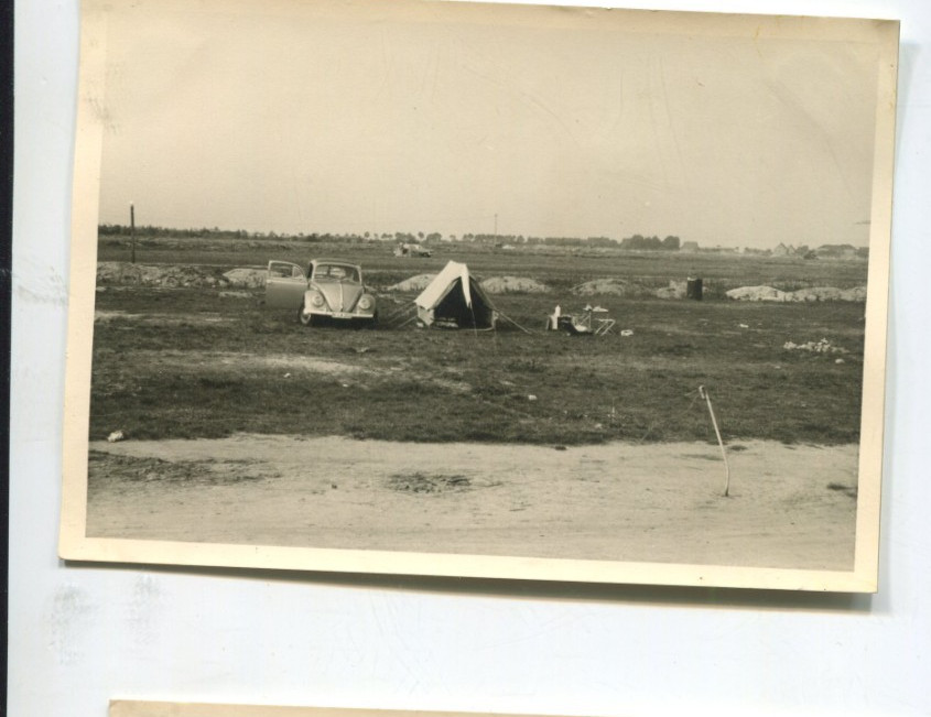 4 Vintage Photos Beetle Car at Campground 1960, 10x7cm