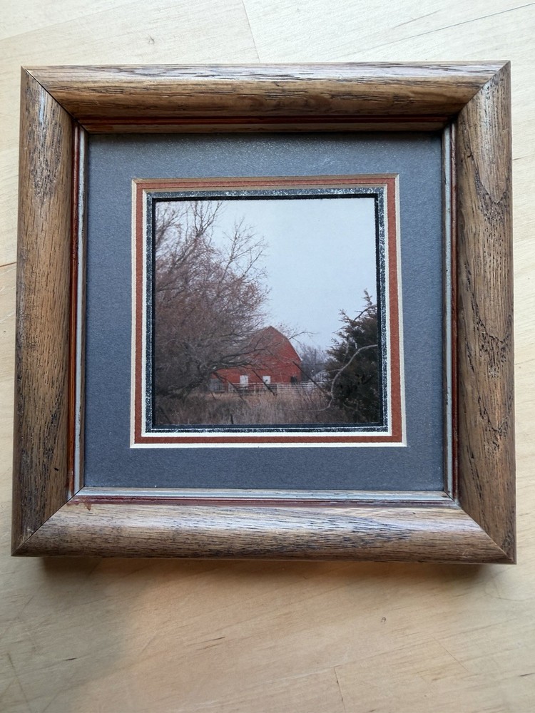 Signed Abilene Texas Red Barn Photo Elsie Macklin Framed Wood Country Landscape