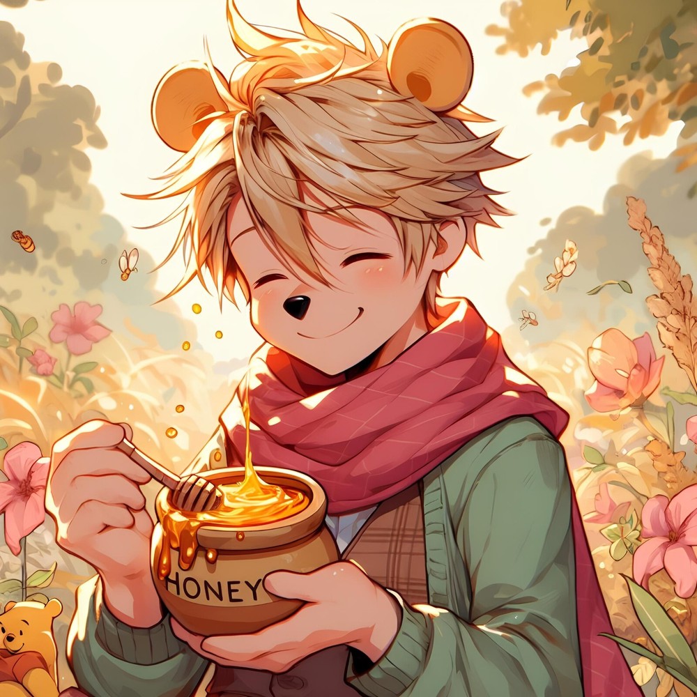 Winnie the Pooh Anime Guy V9 AI Art Image Digital Download 2048 x 2048 Pixels