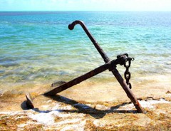 8 1/2 x 11″ SURREAL COLOR PHOTO OF A BIG RUSTY ANCHOR IN BLUE WATER KEYS FLORIDA