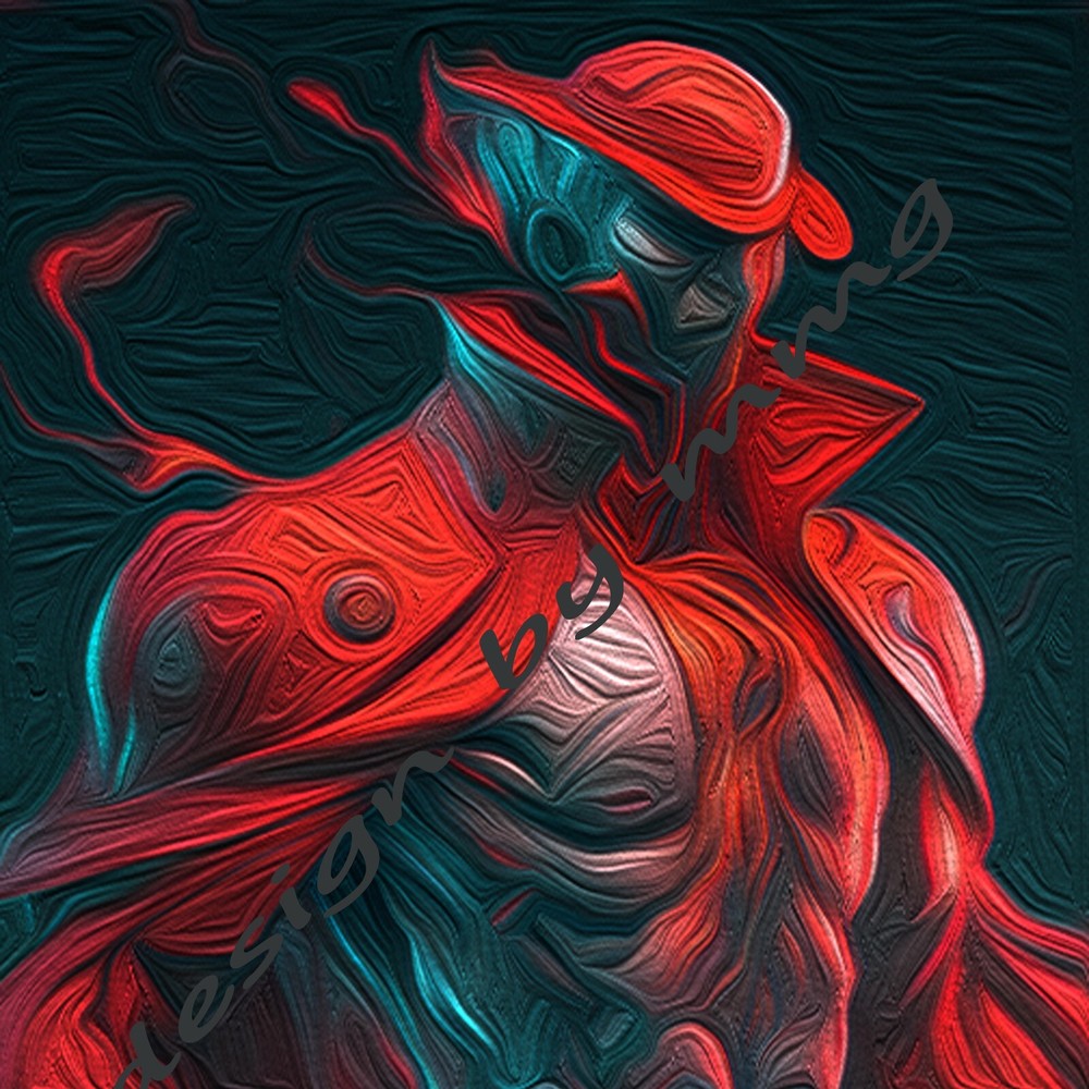 Digital Image Picture Photo Wallpaper Futuristic Strong Man w/ Red hat