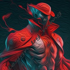 Digital Image Picture Photo Wallpaper Futuristic Strong Man w/ Red hat
