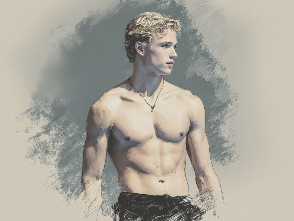 “Handsome swimmer”. Drawing by Igor Zeiger. Numbered and signed by artist