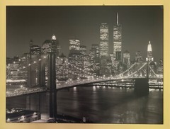 NYC Skyline Brooklyn Bridge, Twin Towers Portrait – pre 9/11