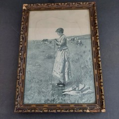 Framed Photogravure Print of Painting “Shepherdess in the Fields” Charles Pearce