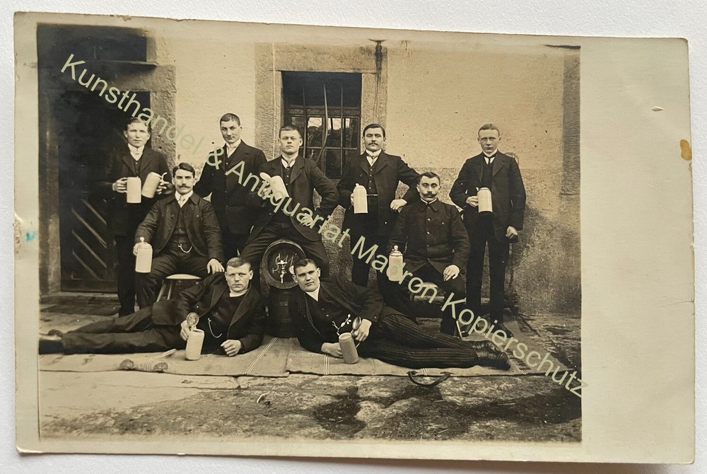 orig. Photo Postcard 1913 Aalen Men Students Beer