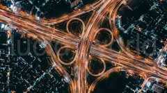 Night Aerial Highway Interchange Urban City Traffic Light Trails Digital Photo