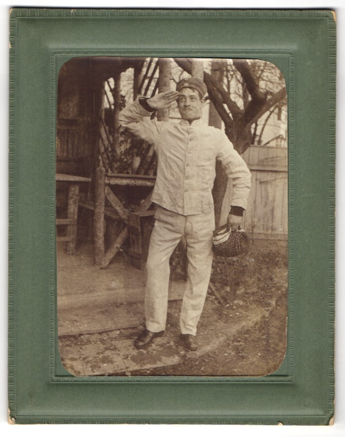 Photograph Soldier in Uniform Saluted Outdoors