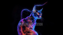 Hyper-Realistic Neon Light Cat | Digital Desktop Wallpaper Art