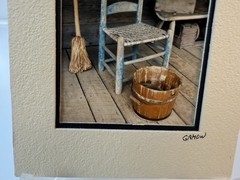Gamow signed Old Farm Chair on Porch Broom Bucket Photography Art 5″ x 7″ Mated