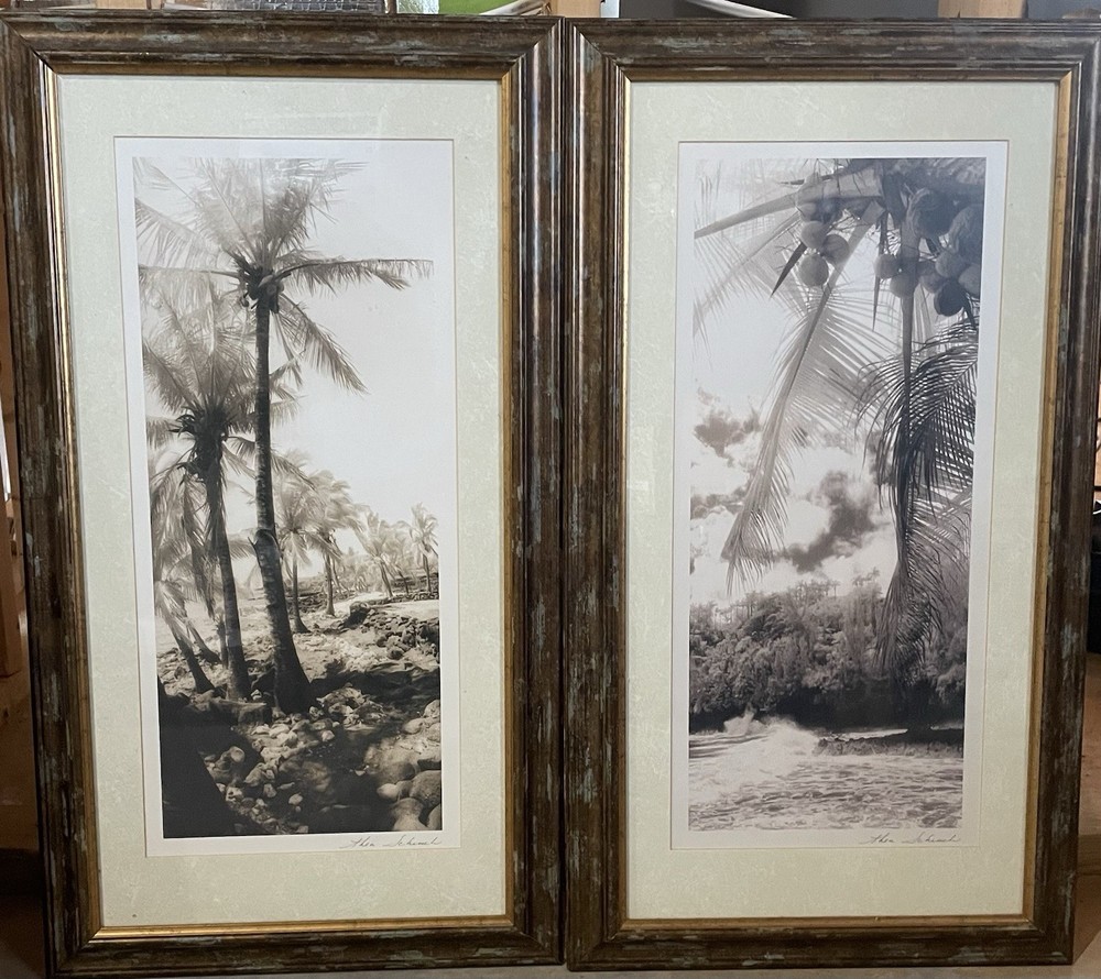 Framed Black & White Palm Tree Diptych Photographs Set of 2 Portrait