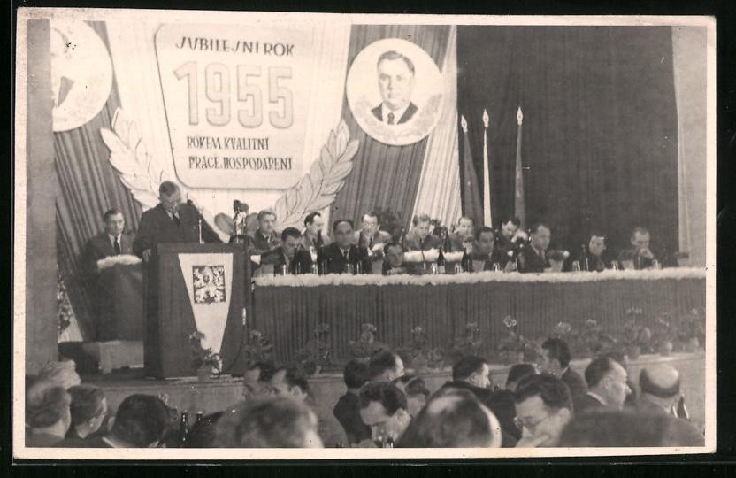 Photograph anniversary event in Liberec 1955, likeness of a politician