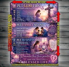 Put God First In Everything You Do – Religious Metal Sign Wall Art 14″ x 11″