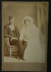 Cabinet Card, PJ & Ida Leegard, wedding, Grantham, Detroit Minnesota