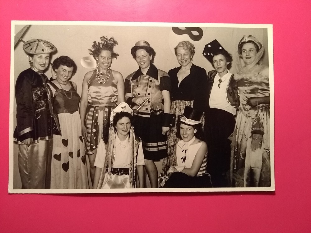 Old photo postcard antique pretty women woman carnival costume fashion old photo