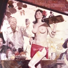 VTG Pirate Tavern Photograph on Board MCM Estate, Pin Up, Tiki Bar Nautical Art