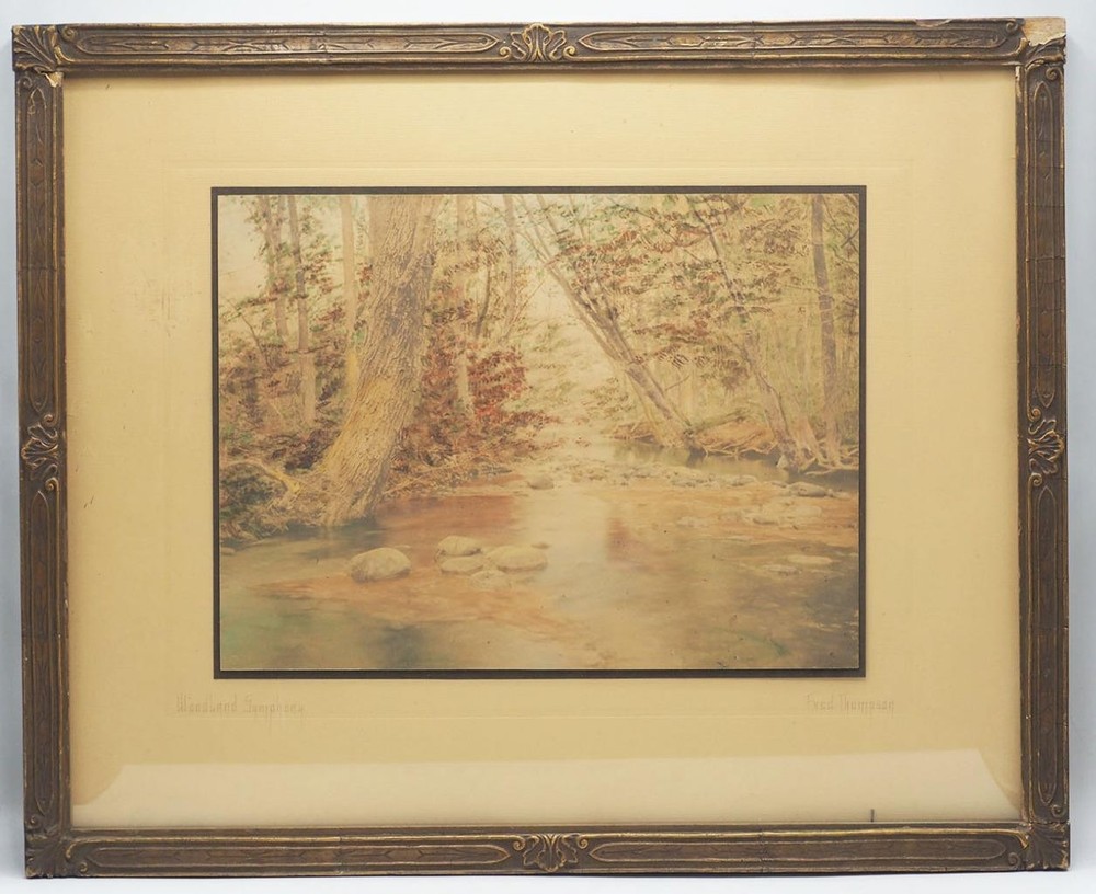 Antique Fred Thompson Woodland Symphony Hand Tinted Photograph Framed