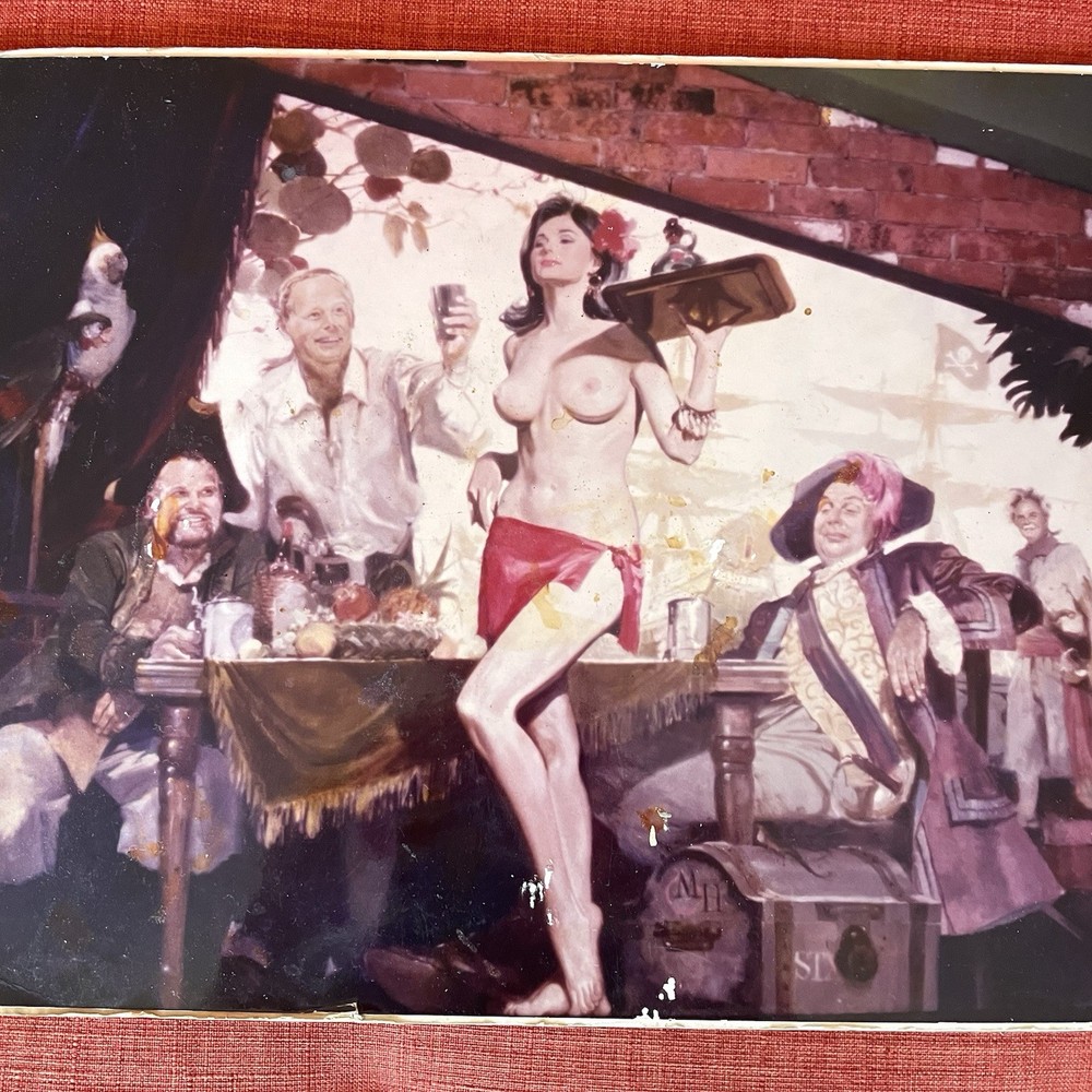 VTG Pirate Tavern Photograph on Board MCM Estate, Pin Up, Tiki Bar Nautical Art