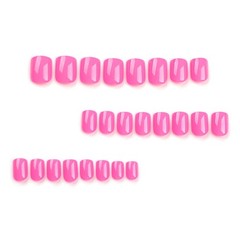 Press on Nails Short, Squoval Light Deep Neon Pink Solid Glossy Fake Nails…