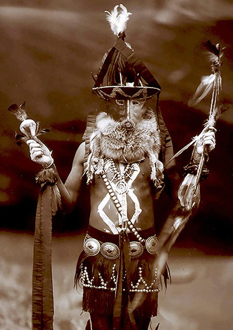 Navajo Indian with Mask by Renowned Edward S. Curtis, c1904 New Print