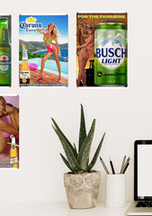 Sexy Pinup Girl Upside Down PBRBeer Poster 8×12 Metal Sign Man Cave Wall Decor