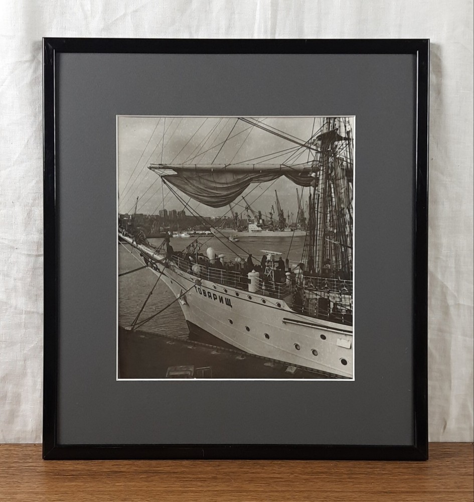 Sailboat “Tovarishch” in Odesa Seaport Photo, Black and White Vintage Photo