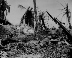 WWII US 7th Div Flame Throwers Smoke Out Japanese 1944 Photo Reprint