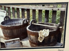 Gamow signed Old Farmhouse Laundry Wash Tubs Scrub Photography Art 5″ x 7″ Mated