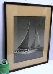 Vtg ART PHOTO SAILBOAT NAUTICAL Hamptons Framed
