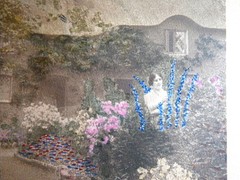 Early 1900s Wallace Nutting LARKSPUR Hand Tinted Colored Photo Signed 7″ x 9″
