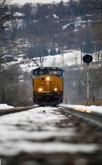 Train approaching railroad canvas print metal print acrylic print