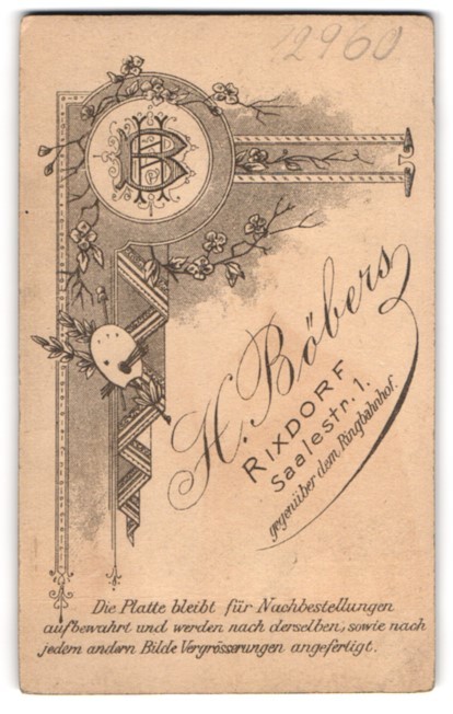 Photograph H. Böbers, Rixdorf, Saalestr. 1, Monogram by Photographer of Vines