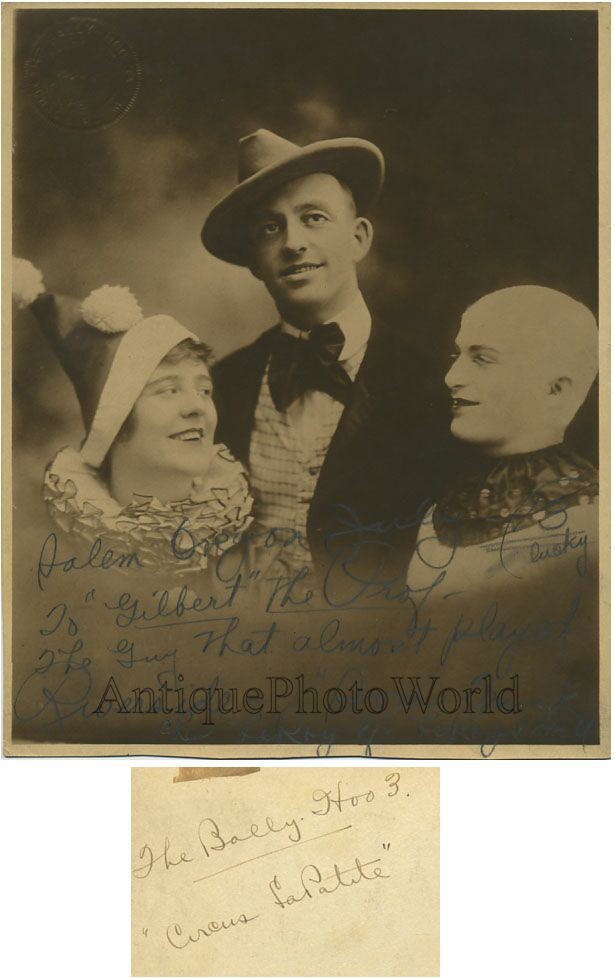 Circus performers clowns antique signed art photo