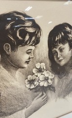 M. Berg Original Lithograph Bouquet Children Flowers Signed Numbered 21×27