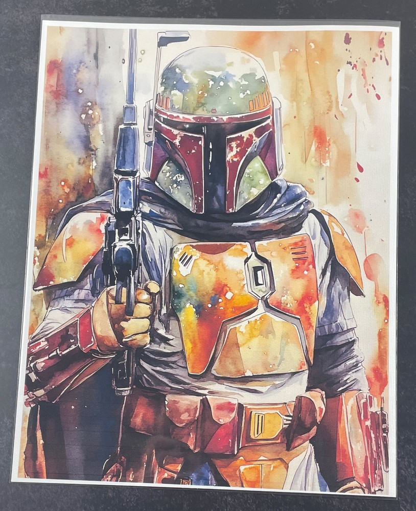 Watercolor Inspired Star Wars Collectible 8.5×11 Canvas Fan Art – Boba Fett