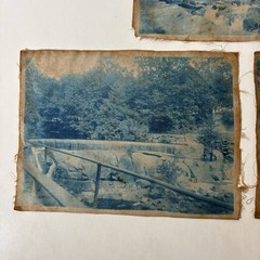 Antique Cyanotype Lot Historic Bridge River Linen Fabric Photograph Blue Unknown
