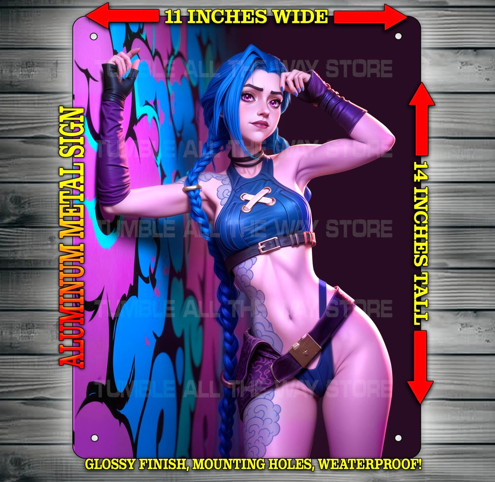 Sexy Jinx Arcane League of Legends Anime Lingerie Metal Sign Wall Art 14″ x 11″