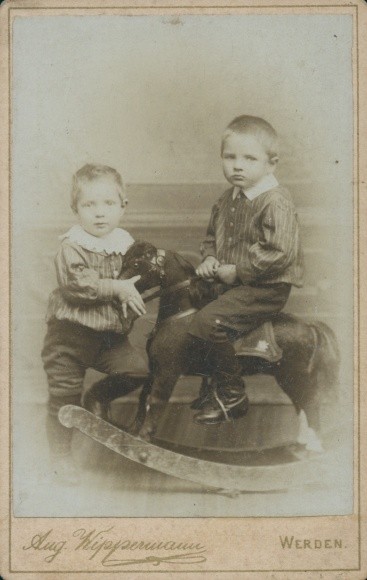 CdV boy with rocking horse, portrait, photographer Aug. Wippermann… – 10324619