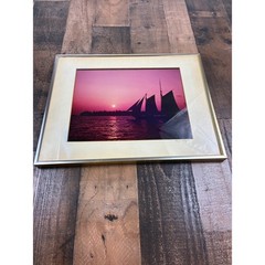 Roger E Byrd Signed Schooner Sailboat Sunset Photography Print Framed Pink Sky