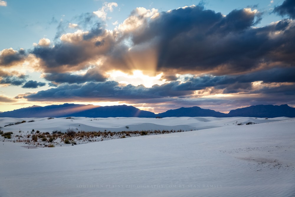 Print of Sunbeams Over Mountains at White Sands National Park New Mexico