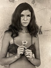 Vintage 1960s Pretty Young Hippie Woman in Bikini w Flower Photo – Sexy Lady