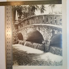 Original Photo Stone Bridge Over Waterfall Palm Trees Ferns Vines 1962 Furbos
