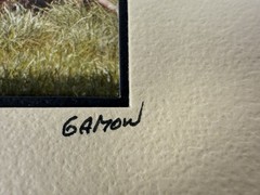 Gamow signed Hay Wagon Wheel Farm Cart in Field Photography Art 5″ x 7″ Mated