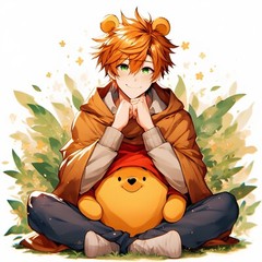 Winnie the Pooh Anime Guy V6 AI Art Image Digital Download 2048 x 2048 Pixels