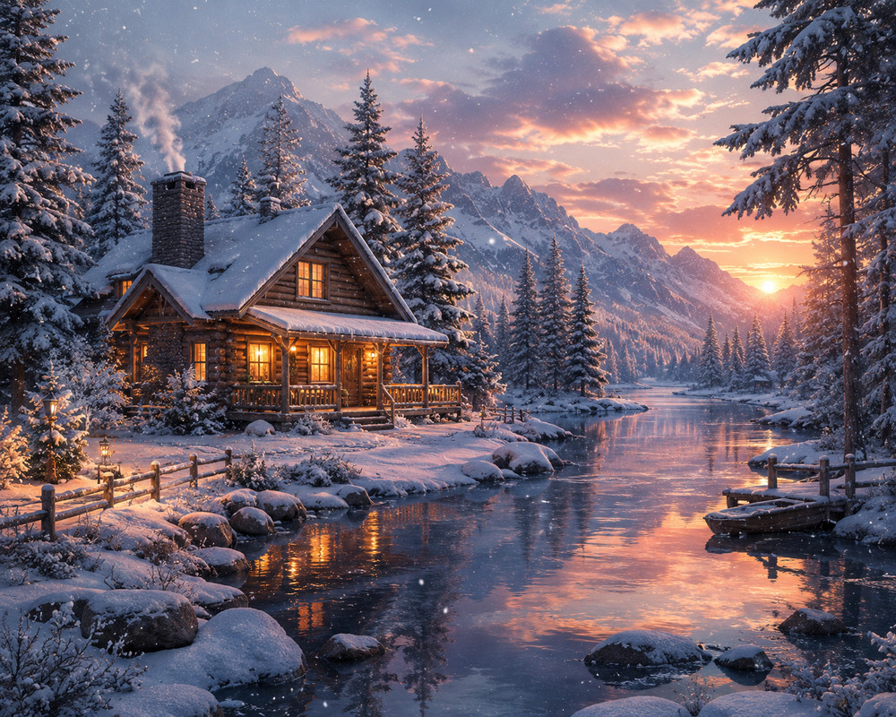 Digital Image Picture Photo Pic Wallpaper Background Cabin Snow Winter 6789
